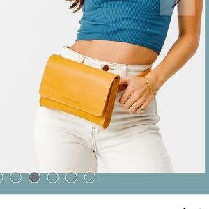 Yellow Leather Clutch with Flap Closure....Belt Bag